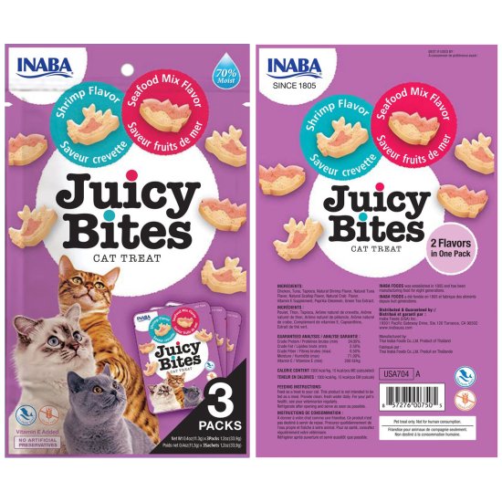 (image for) INABA Cat Juicy Bites 3Pack 33.9g Shrimp Seafood - Click Image to Close