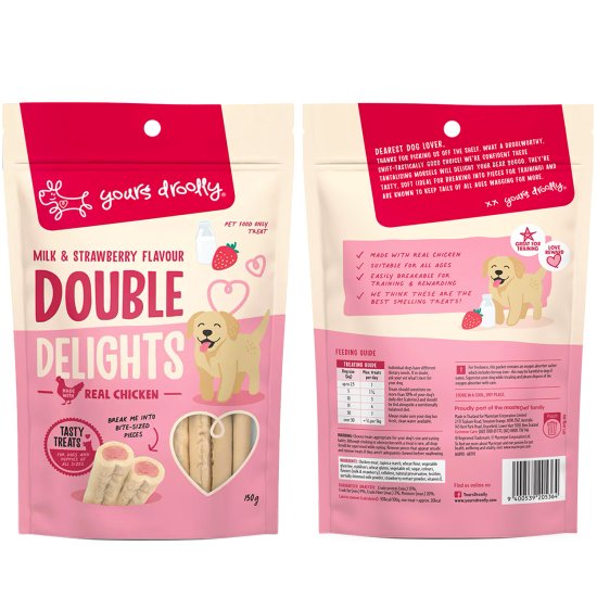 (image for) Yours Droolly Double Delights 150g Chicken Milk Strawberry - Click Image to Close