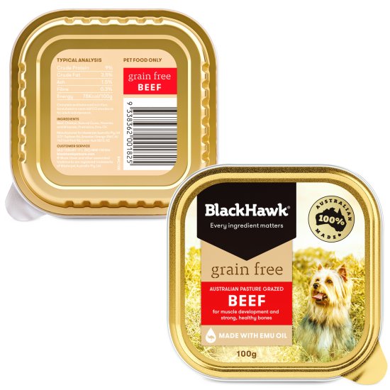 (image for) Black Hawk Dog Grain Free Wet 9x100g Beef - Click Image to Close