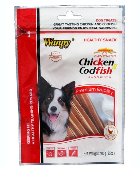 (image for) Wanpy Chicken Codfish Sandwich Strips 100g - Click Image to Close