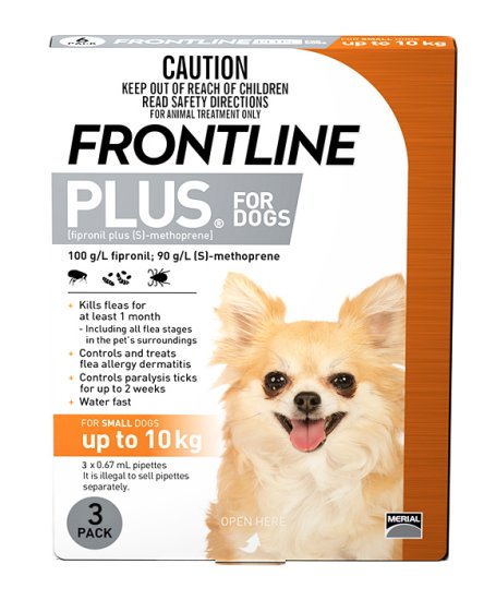 (image for) Frontline Plus Dog Upto 10Kg Small Orange 3Pack - Click Image to Close