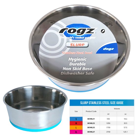 (image for) Rogz Bowl Stainless Steel Dog Medium Blue 1050ml - Click Image to Close