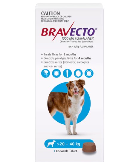 (image for) Bravecto Chews 3Month For Dogs Large 20-40kg 1Pk - Click Image to Close