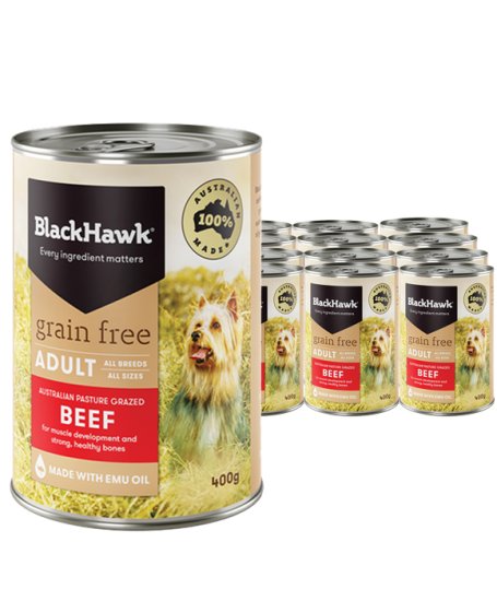 (image for) Black Hawk Dog Grain Free Wet 12x400g Beef - Click Image to Close