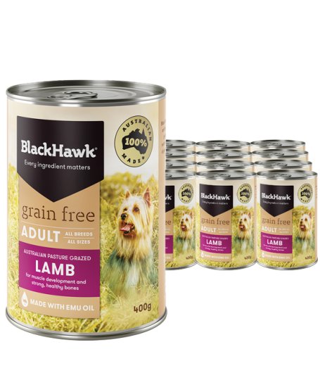 (image for) Black Hawk Dog Grain Free Wet 12x400g Lamb - Click Image to Close
