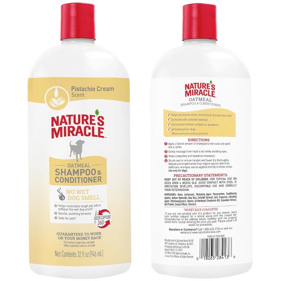 (image for) Natures Miracle Dog Shampoo 946ml 2in1 Oatmeal Pistachio Scent - Click Image to Close