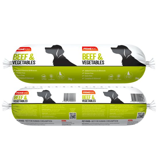 (image for) Prime100 SPD Beef and Vegetables Roll 3kg Gluten Free - Click Image to Close