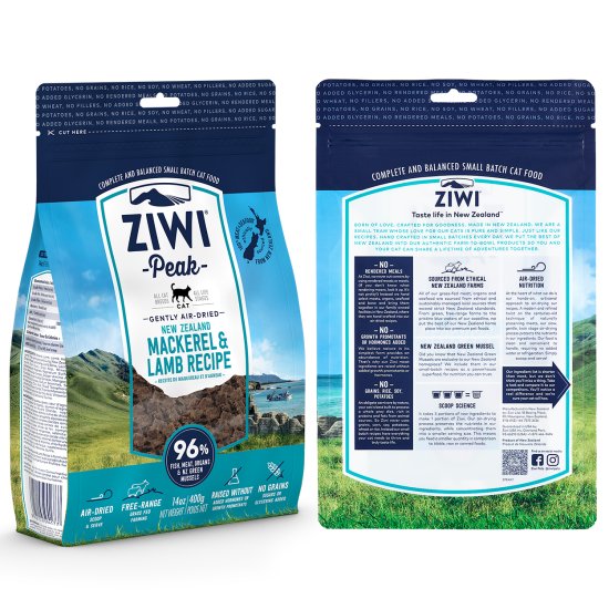 (image for) Ziwi Peak Cat Food Air Dried 400g Mackerel Lamb - Click Image to Close