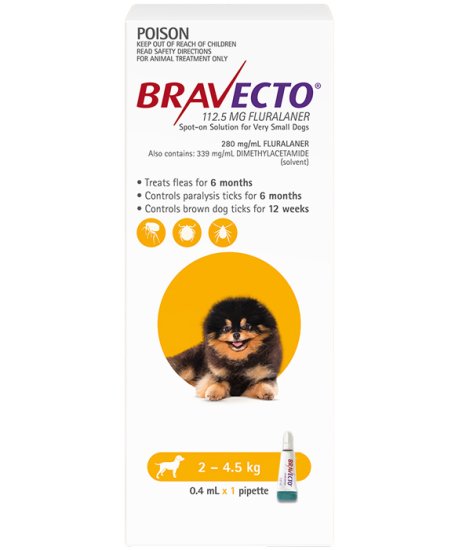 (image for) Bravecto Spot-on for Dogs Very Small 2-4.5kg 1Pk - Click Image to Close