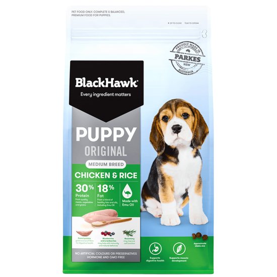 (image for) Black Hawk Dog Food Puppy Medium Chicken Rice 20kg - Click Image to Close
