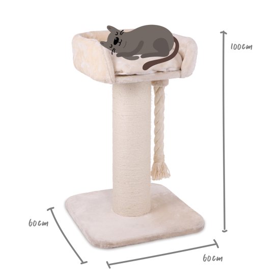 (image for) Kazoo Scratch Post High Bed w/Rope Cream 60x60x100cm - Click Image to Close