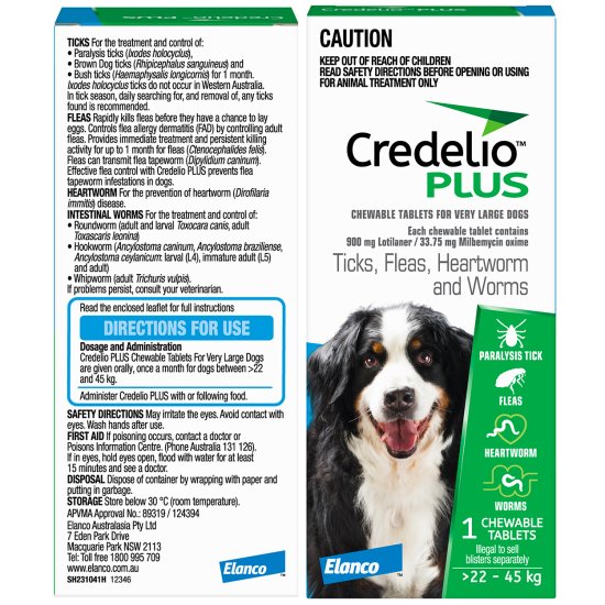 (image for) Credelio Plus Dogs Chews 1Pack VLarge 22-45kg - Click Image to Close