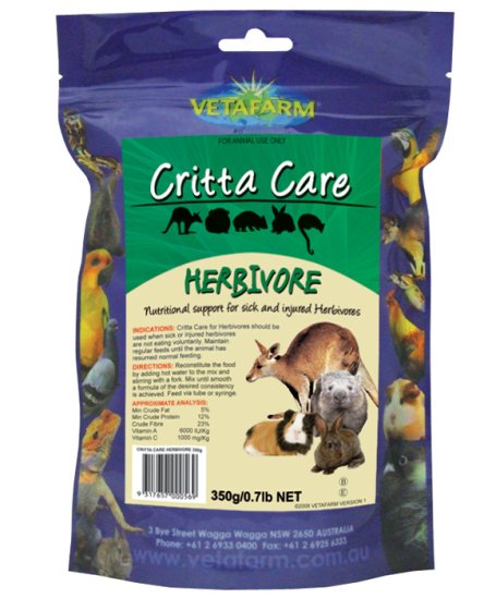 (image for) Vetafarm Crittacare Herbivore 350G - Click Image to Close