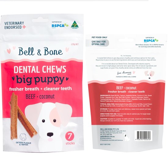 (image for) Bell & Bone Dental Chews 120g 7pk Big Puppy Beef - Click Image to Close