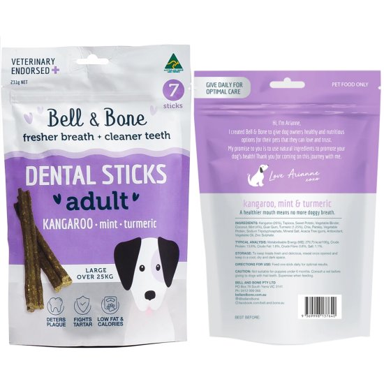 (image for) Bell & Bone Dental Chews 231g 7pk Large over 25kg Kangaroo - Click Image to Close