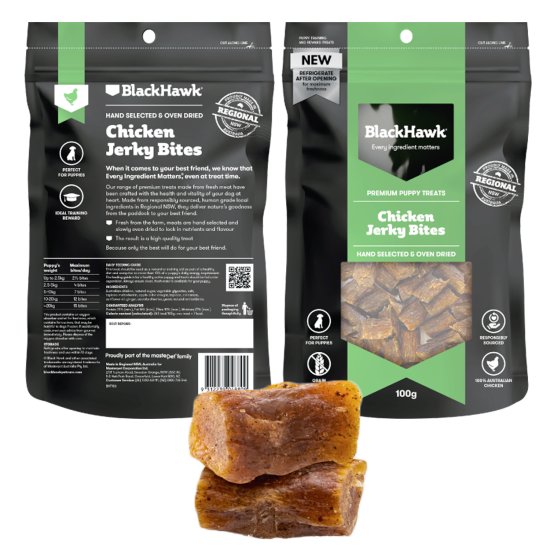 (image for) Black Hawk Dog Jerky Treats Puppy Chicken Bites 100g - Click Image to Close