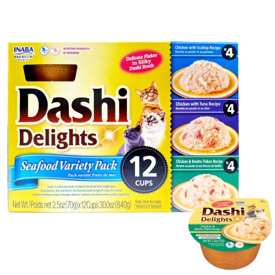 (image for) INABA Cat Dashi Delights 12Cups Seafood Pack - Click Image to Close