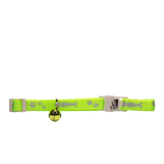 (image for) Beaupets Cat Collar Reflective Fish/Bone Fluro Green - Click Image to Close
