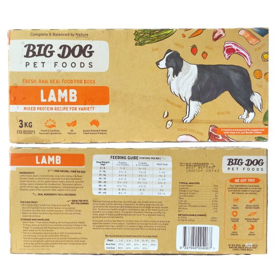 (image for) Big Dog Barf for Dogs 3kg Lamb - Click Image to Close