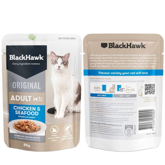 (image for) Black Hawk Cat Wet 12x85g Gravy Chicken Seafood - Click Image to Close