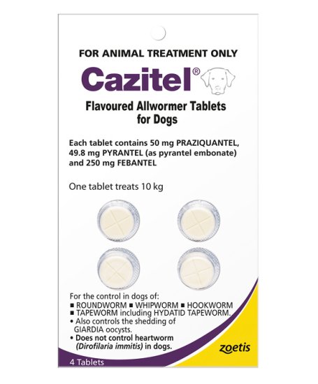 (image for) Cazitel Allwormer for Dogs 10kg 4Pack 4Tablets - Click Image to Close