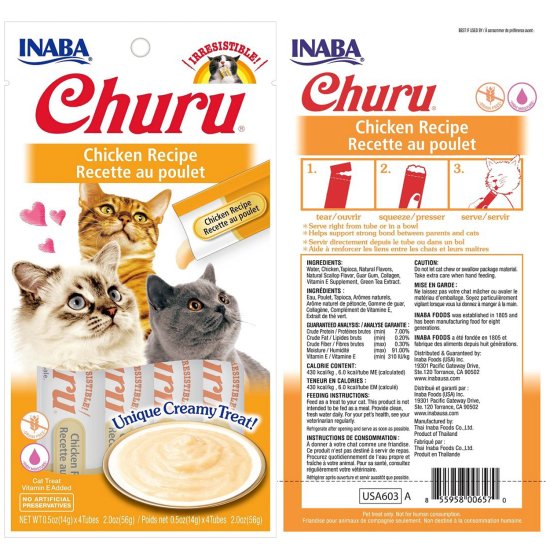 (image for) INABA Cat Churu 4Pack 56g Chicken - Click Image to Close