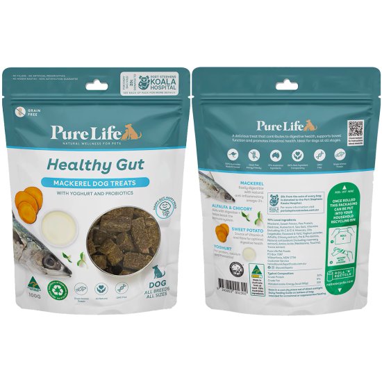 (image for) PureLife for Dogs Treats 100g Mackerel Healthy Gut - Click Image to Close