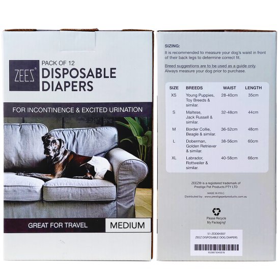 (image for) Zeez Disposable Diapers 12Pack Medium To Suit Waste 35-52cm - Click Image to Close