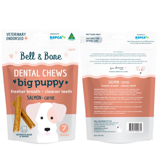 (image for) Bell & Bone Dental Chews 120g 7pk Big Puppy Salmon - Click Image to Close