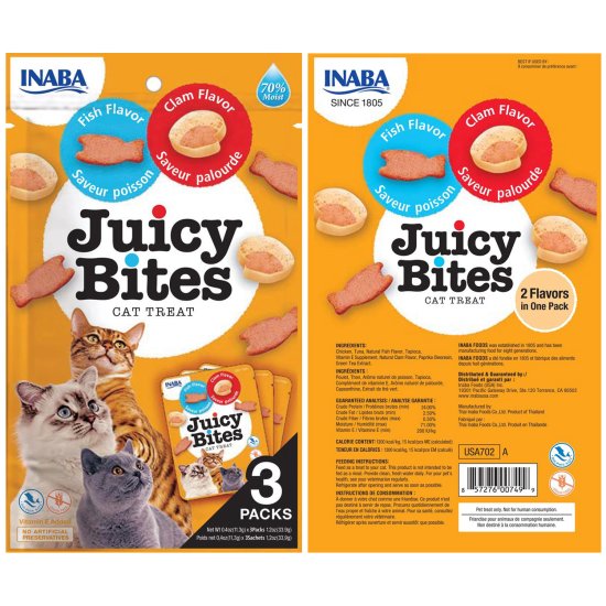 (image for) INABA Cat Juicy Bites 3Pack 33.9g Fish Clam - Click Image to Close