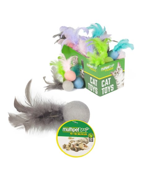 (image for) Multipet Cat Toy Felt Ball w/feather Eac - Click Image to Close