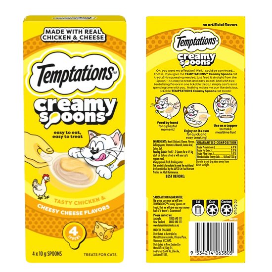 (image for) Temptations for Cats Creamy Spoons 4x10g Chicken Cheese - Click Image to Close