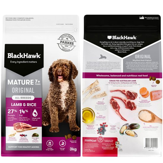 (image for) Black Hawk Dog Food Mature Lamb and Rice 3kg - Click Image to Close