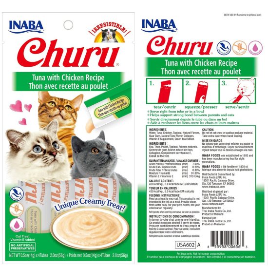 (image for) INABA Cat Churu 4Pack 56g Tuna Chicken - Click Image to Close