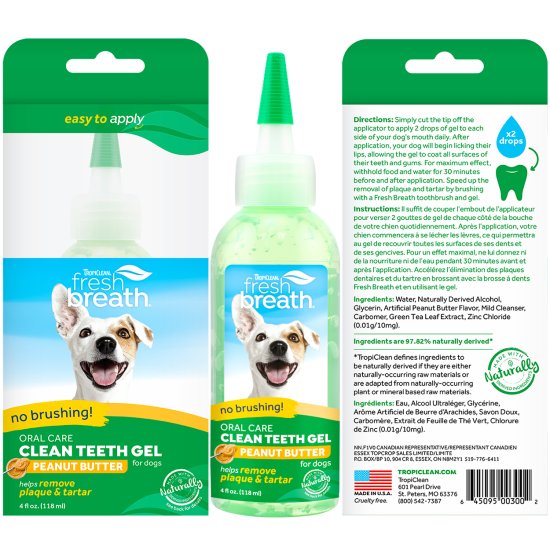 (image for) Tropiclean Fresh Breath Clean Teeth Gel Peanut Butter 118ml - Click Image to Close