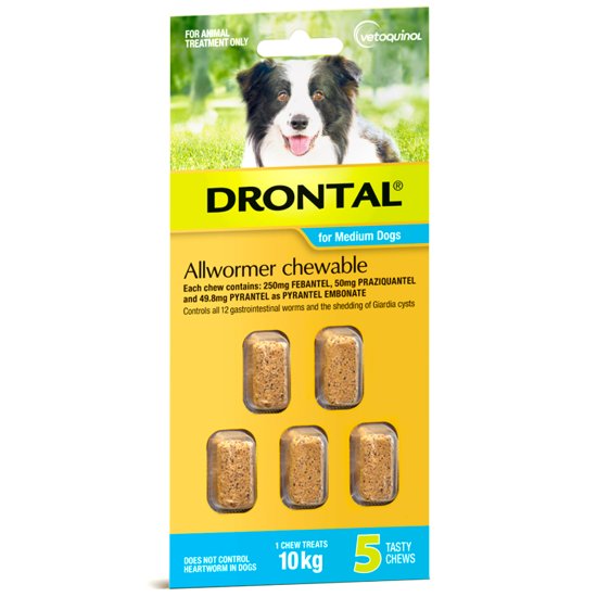 (image for) Drontal Allwormer for Dogs 10kg Chews 5Pack - Click Image to Close