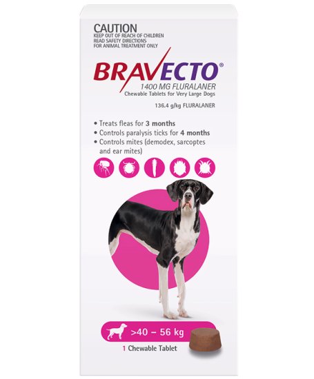 (image for) Bravecto Chews 3Month For Dogs Very Large 40-56kg 1Pk - Click Image to Close
