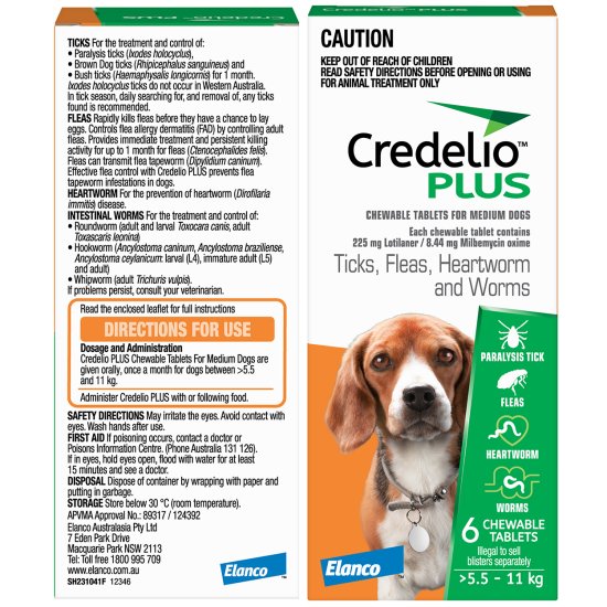 (image for) Credelio Plus Dogs Chews 6Pack Medium 5.5-11kg - Click Image to Close