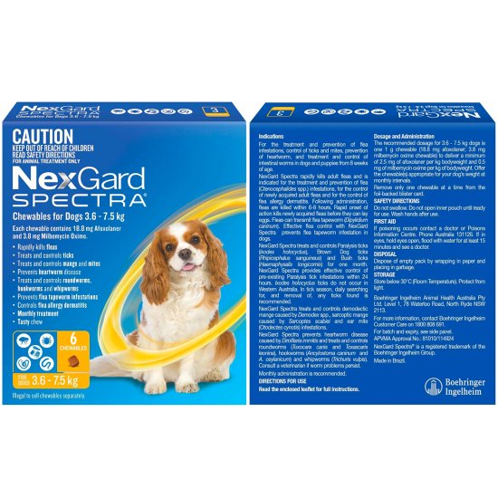 (image for) NexGard Spectra Chews For Dogs Small 3.6-7.5kg 6Pack - Click Image to Close