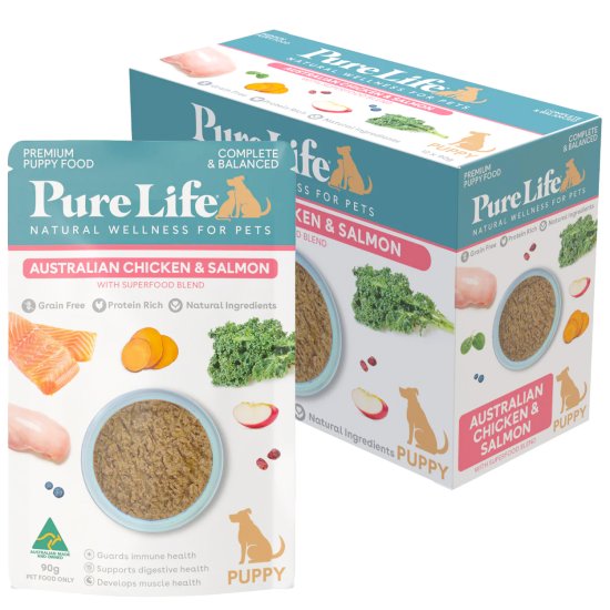 (image for) PureLife Dog Wet 12x90g Puppy Chicken Salmon - Click Image to Close