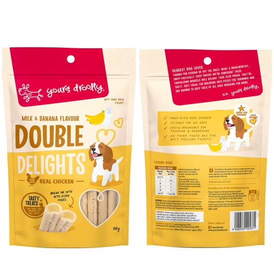 (image for) Yours Droolly Double Delights 150g Chicken Milk Banana - Click Image to Close