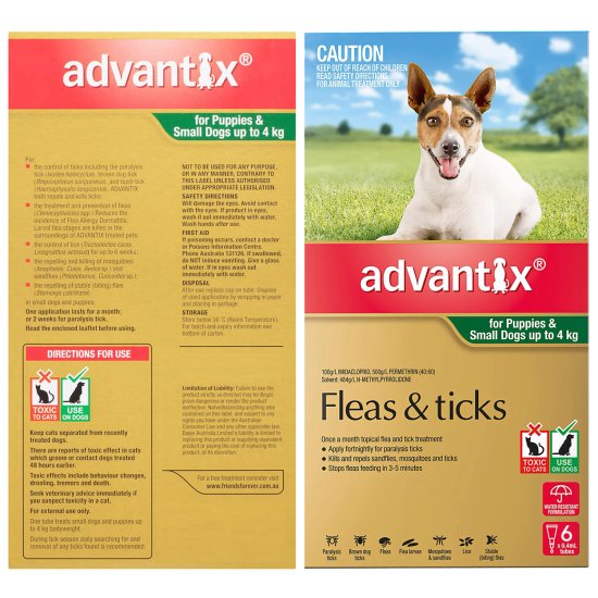 (image for) Advantix Dog 0-4Kg Small Green 6Pack - Click Image to Close