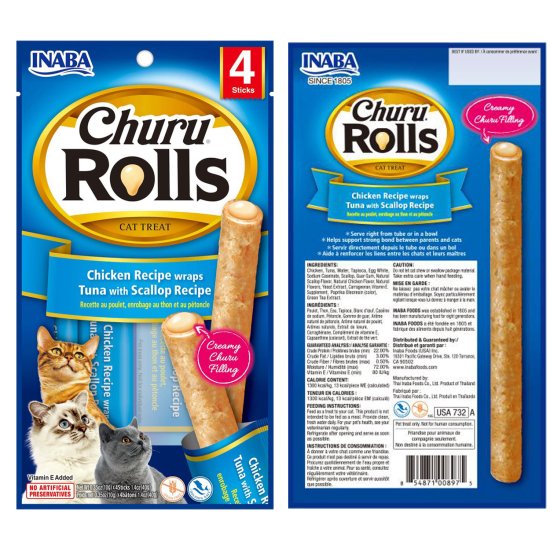 (image for) INABA Cat Churu Rolls 4Pack 40g Chicken Scallop - Click Image to Close