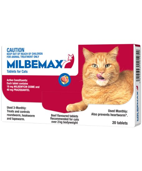 (image for) Milbemax Allwormer For Cats 2-8kg 20 Tablets - Click Image to Close
