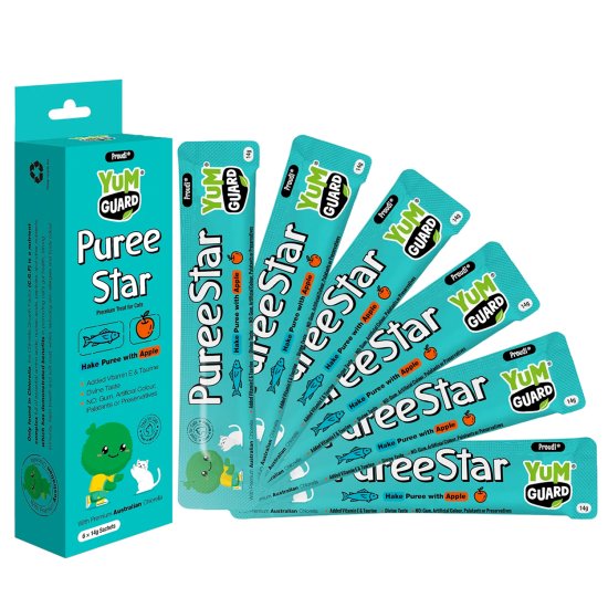 (image for) YumGuard PureeStar Treat for Cats 6x14g Hake Puree Apple - Click Image to Close