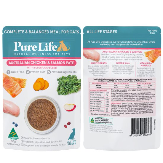 (image for) PureLife Cat Wet 12x80g Chicken Salmon - Click Image to Close