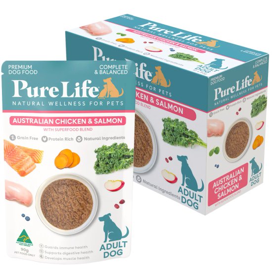 (image for) PureLife Dog Wet 12x90g Adult Chicken Salmon - Click Image to Close