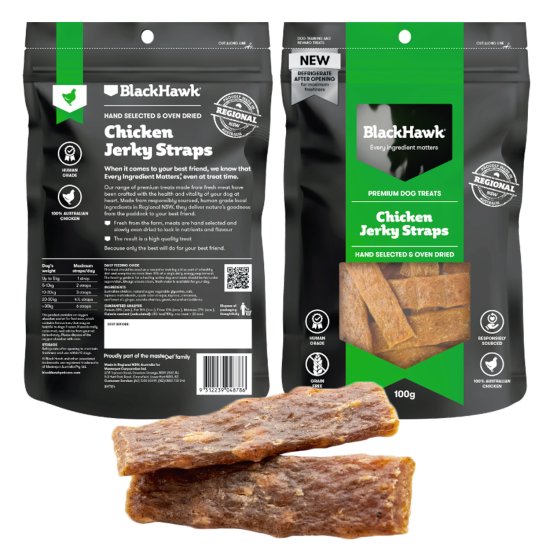 (image for) Black Hawk Dog Jerky Treats Chicken Straps 100g - Click Image to Close