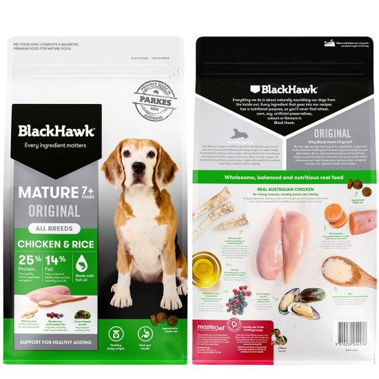 (image for) Black Hawk Dog Food Mature Chicken and Rice 20kg - Click Image to Close