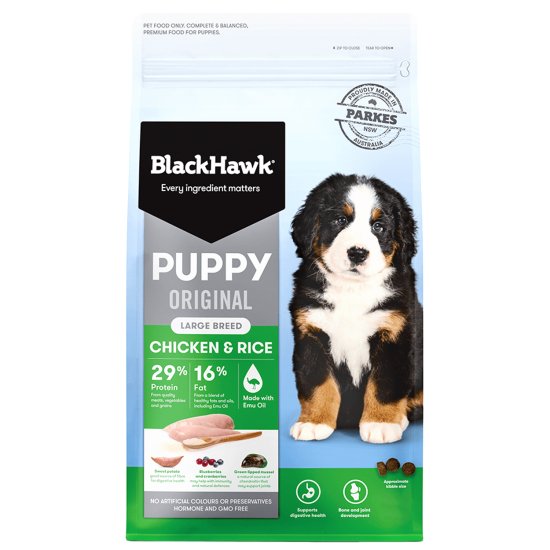 (image for) Black Hawk Dog Food Puppy Large Chicken Rice 20kg - Click Image to Close